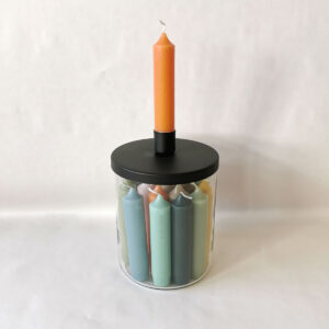 Glasdose, Kerzenhalter f/Stabkerze Metalldeckel
